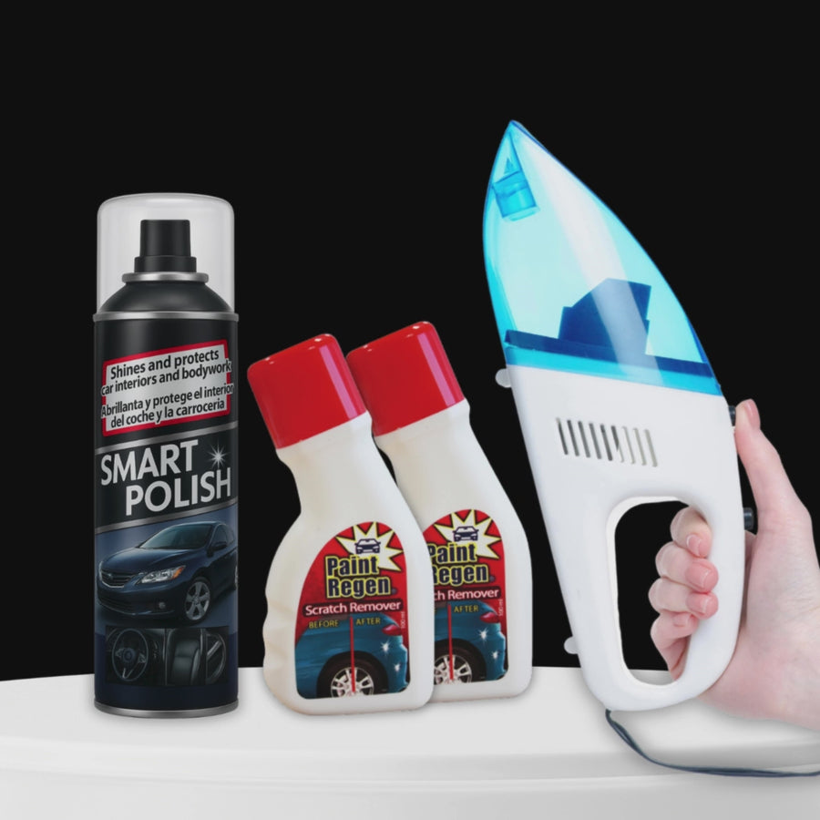 Kit limpieza coche 3 en 1 | Brillo y aspirado
