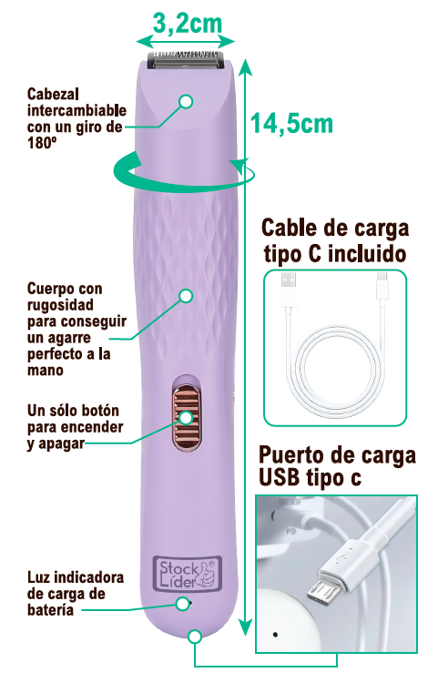 Depiladora multicabezal 3 en 1 USB-C