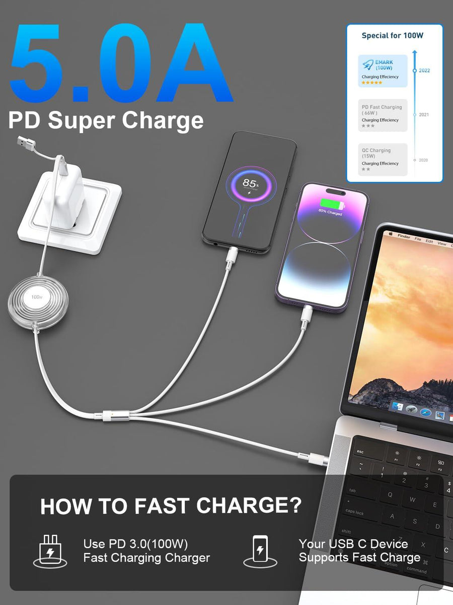Cable 3 en 1 retráctil 100W USB-C