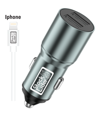 Cargador coche doble USB con cable iPhone