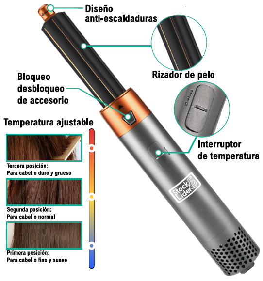 Cepillo secador 5 en 1 para alisar y dar volumen