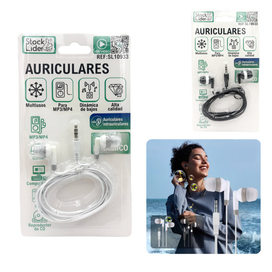 Auriculares 3.5 mm con sonido estéreo