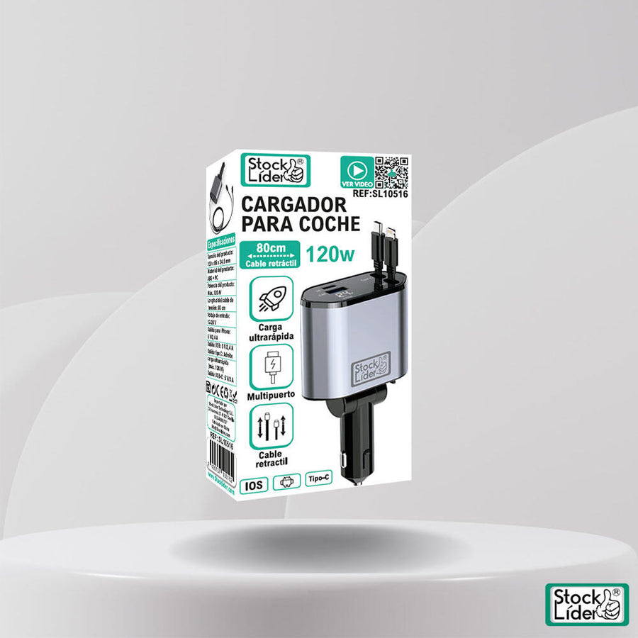 Cargador para coche 120W retráctil