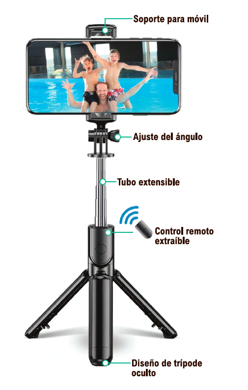 Palo selfie con trípode Bluetooth