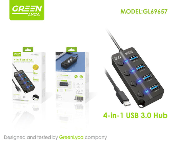 Hub USB 4 en 1 con interruptores