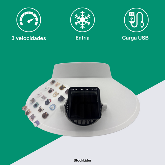 Gorra ventilador recargable USB y solar