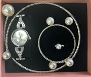 Conjunto joyas plateado con perlas