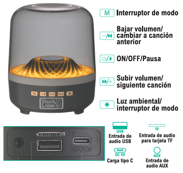 Altavoz RGB Bluetooth 5.4 con luces LED