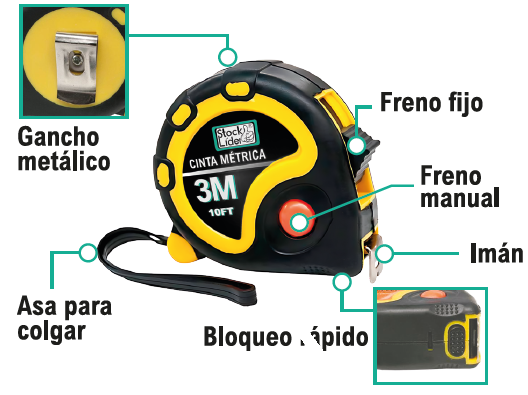 Cinta métrica 3m con imán y bloqueo
