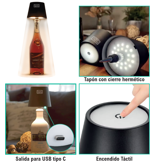 Lámpara para botellas recargable | ViamoMas