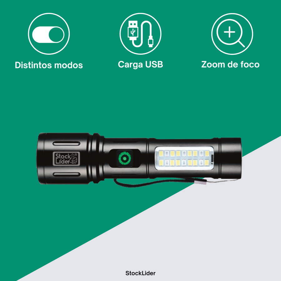 Linterna recargable USB-C con zoom | ViamoMas