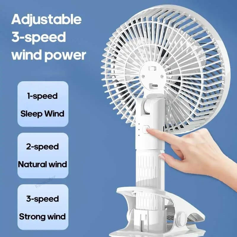 Ventilador portátil con pinza recargable