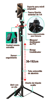 Palo selfie inteligente con seguimiento facial