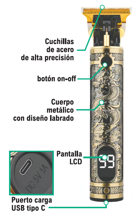 Maquinilla cortapelo con pantalla USB-C