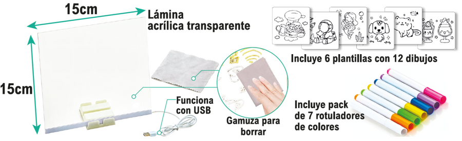 Pizarra con Luz LED 15x15 | Dibuja y brilla