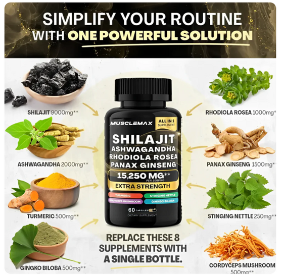 Shilajit Ashwagandha Energía Natural 60 Cápsulas