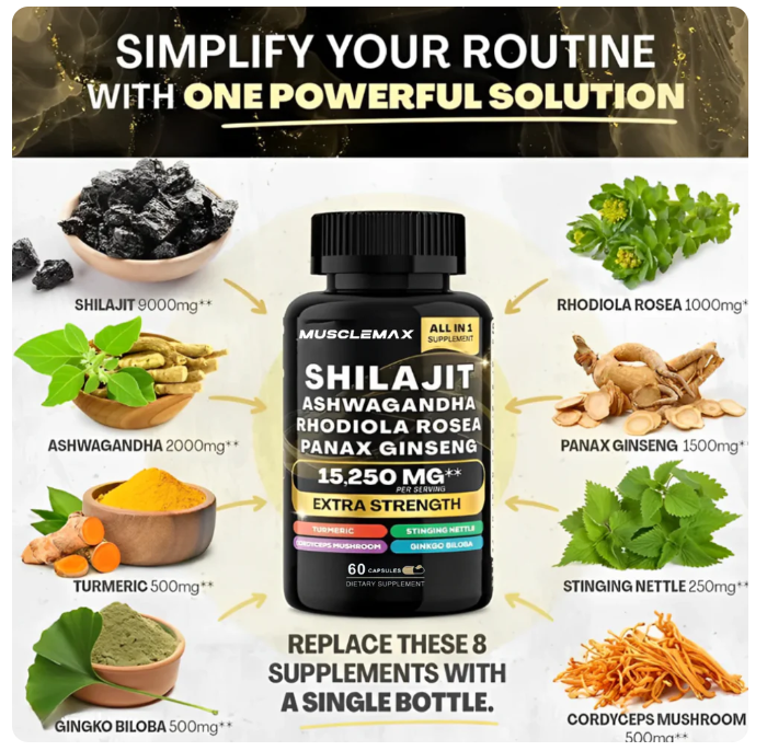Shilajit Ashwagandha Energía Natural 60 Cápsulas