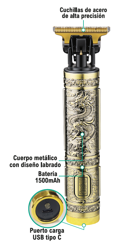 Maquinilla cortapelo USB-C Diseño Dragón