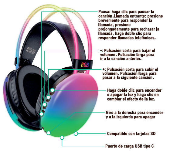 Auriculares inalámbricos RGB Bluetooth