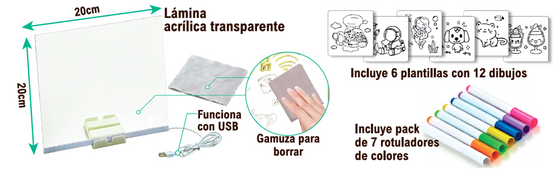 Pizarra con luz LED 20x20 para dibujar