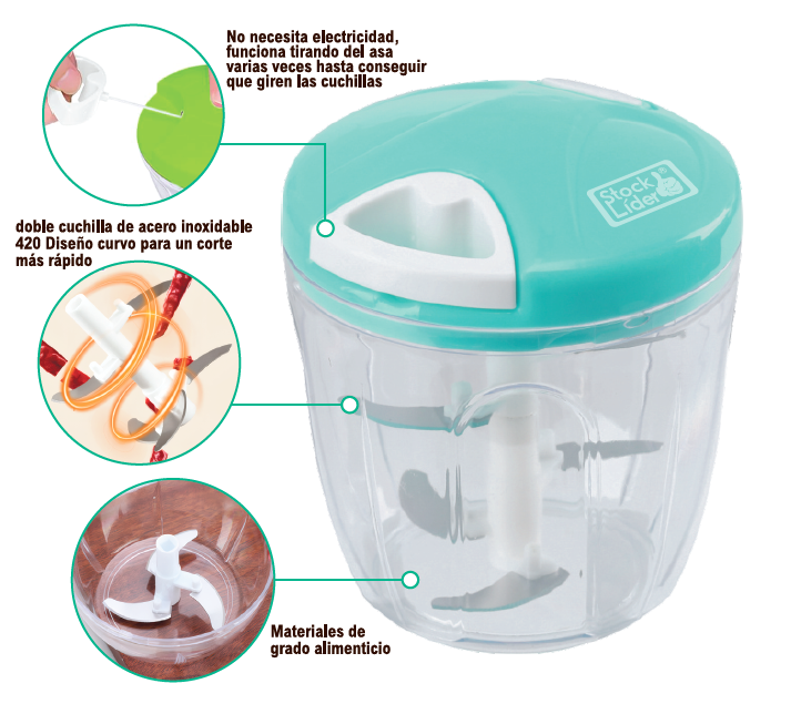 Picadora manual 900 ml con 5 cuchillas