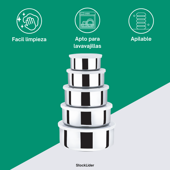 Set 5 recipientes acero inoxidable | ViamoMas