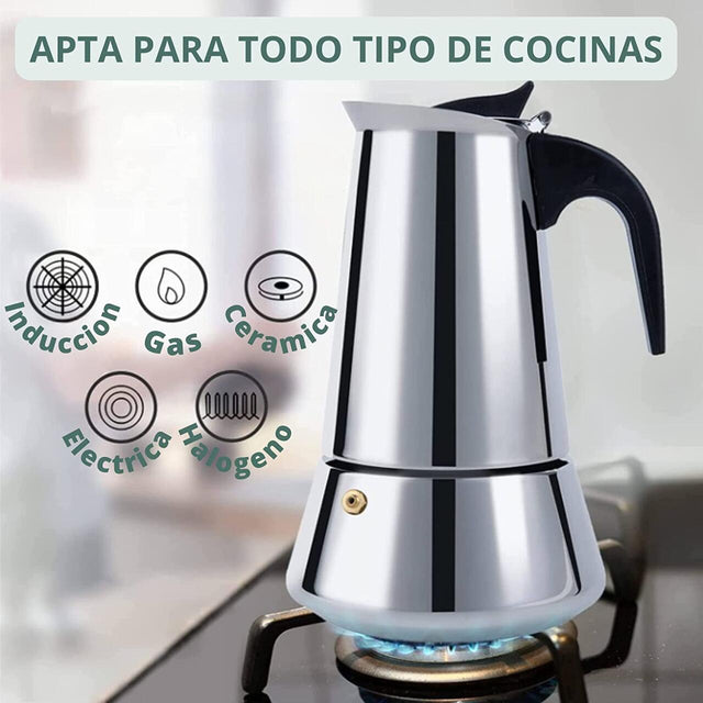 Cafetera italiana inducción 9 tazas acero