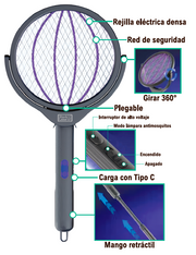 Raqueta matamoscas eléctrica recargable