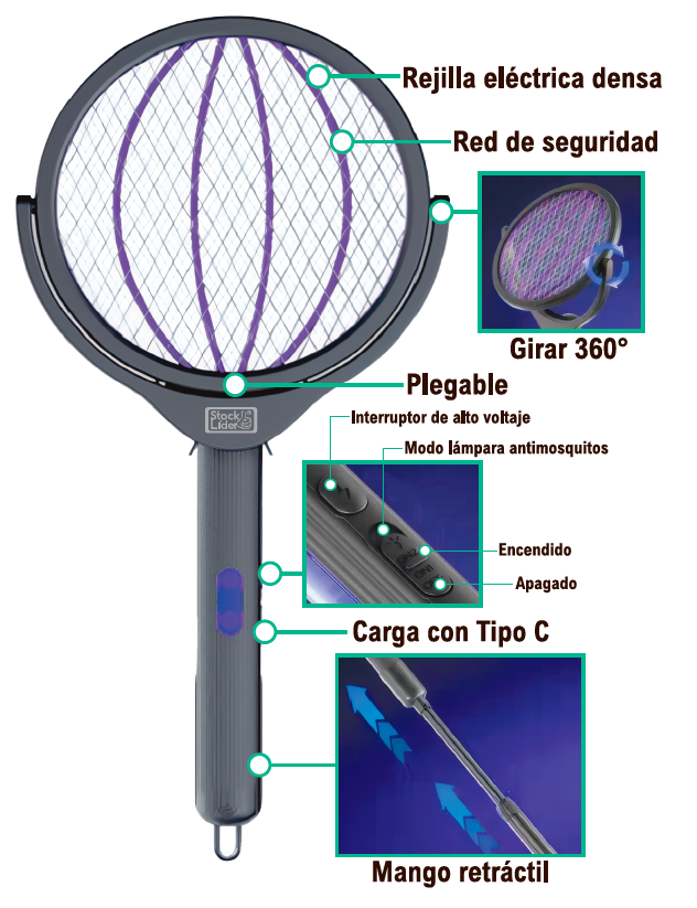 Raqueta matamoscas eléctrica recargable