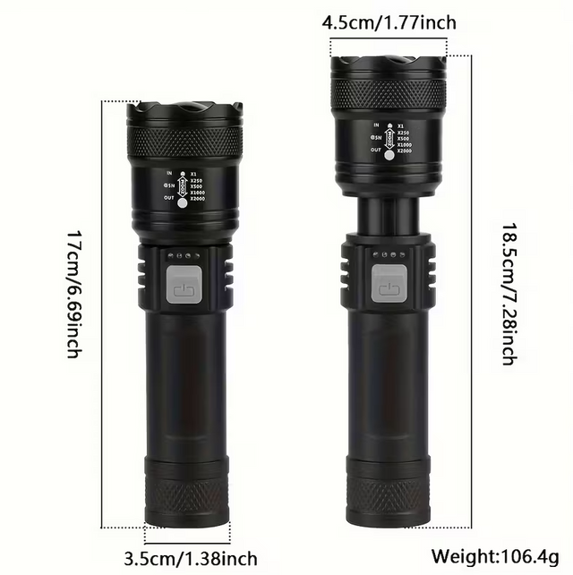 Linterna portátil led recargable zoom