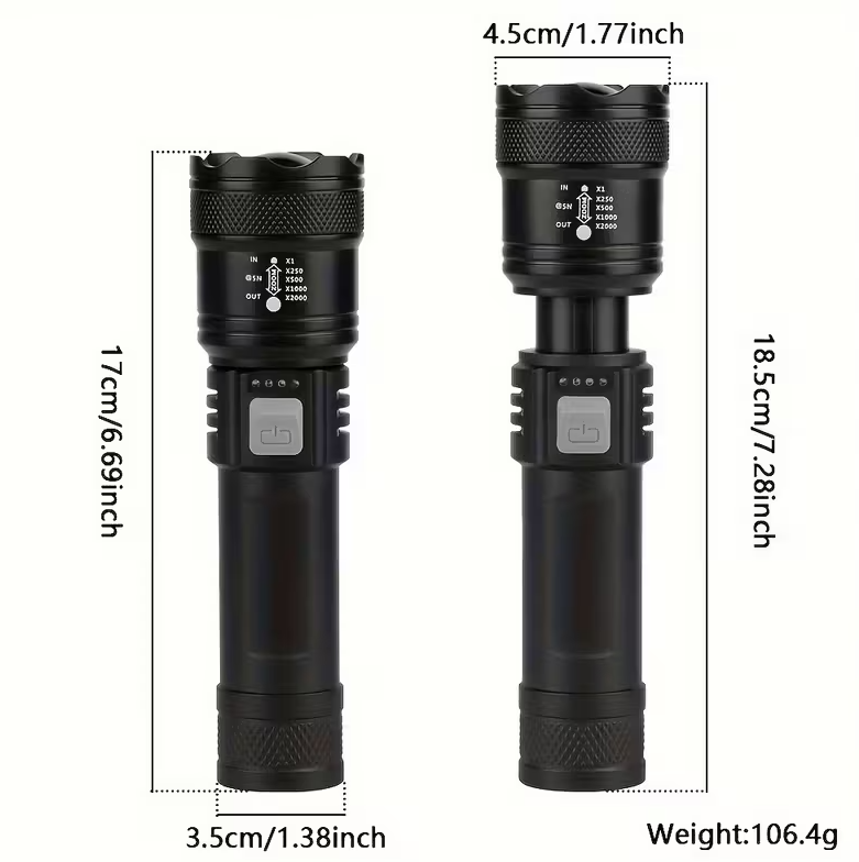 Linterna portátil led recargable zoom