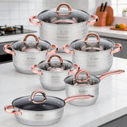 Batería de cocina 12 piezas inducción rosa