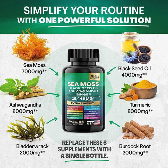 Sea Moss Black Seed Ashwagandha 60 cápsulas