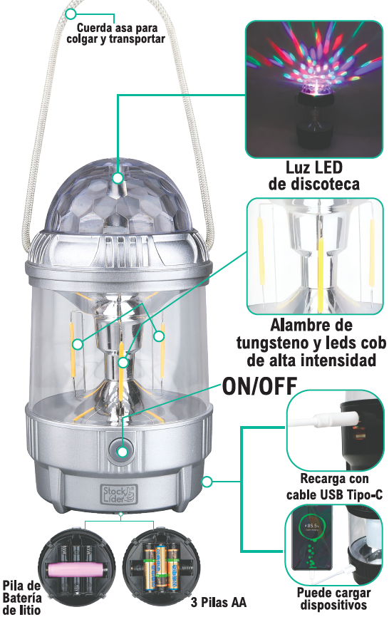 lámpara recargable proyector RGB portátil