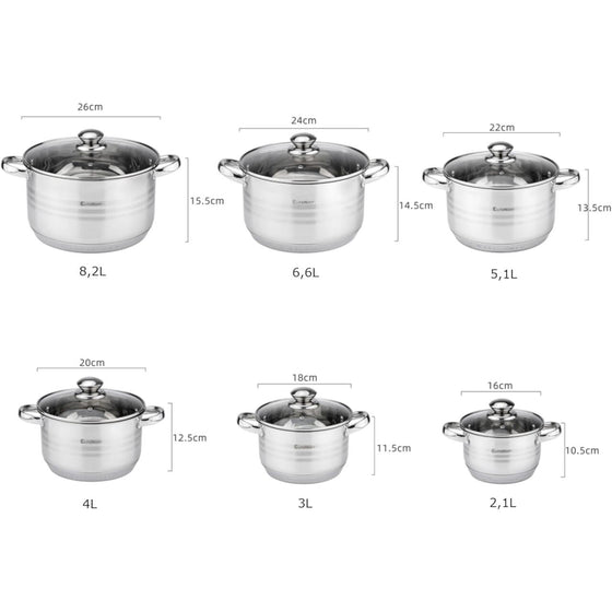 Batería de Cocina 12 Piezas Acero Inoxidable