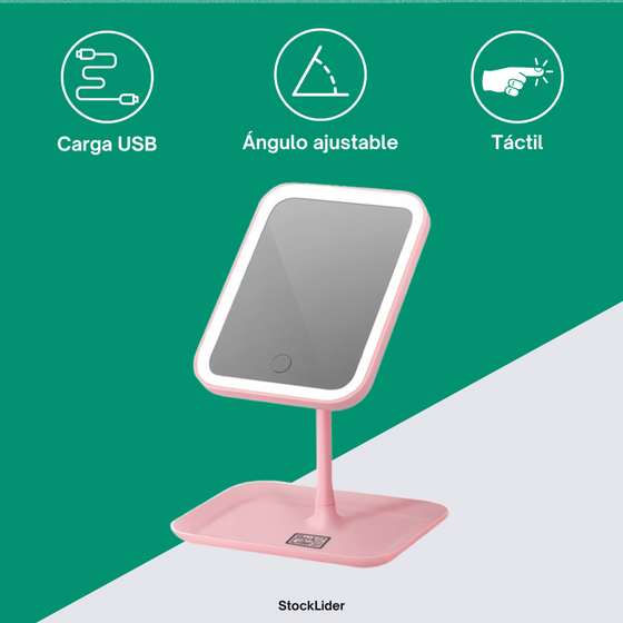 Espejo con luz LED recargable 3 tonos