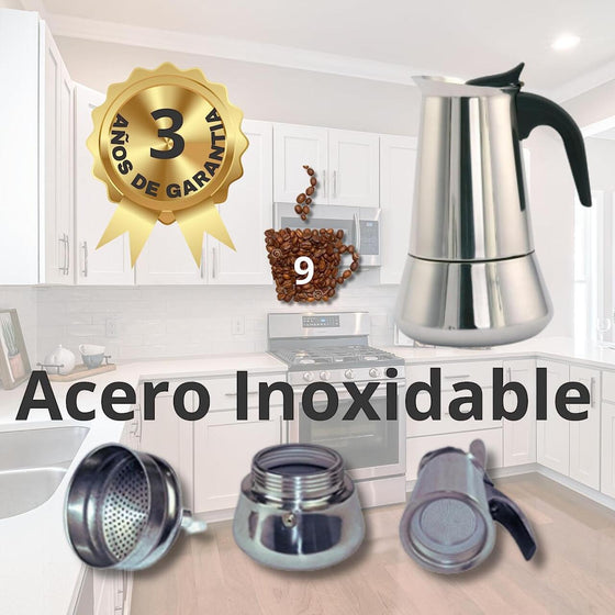 Cafetera italiana inducción 9 tazas acero