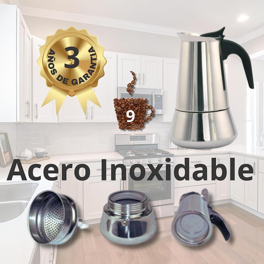 Cafetera italiana inducción 9 tazas acero