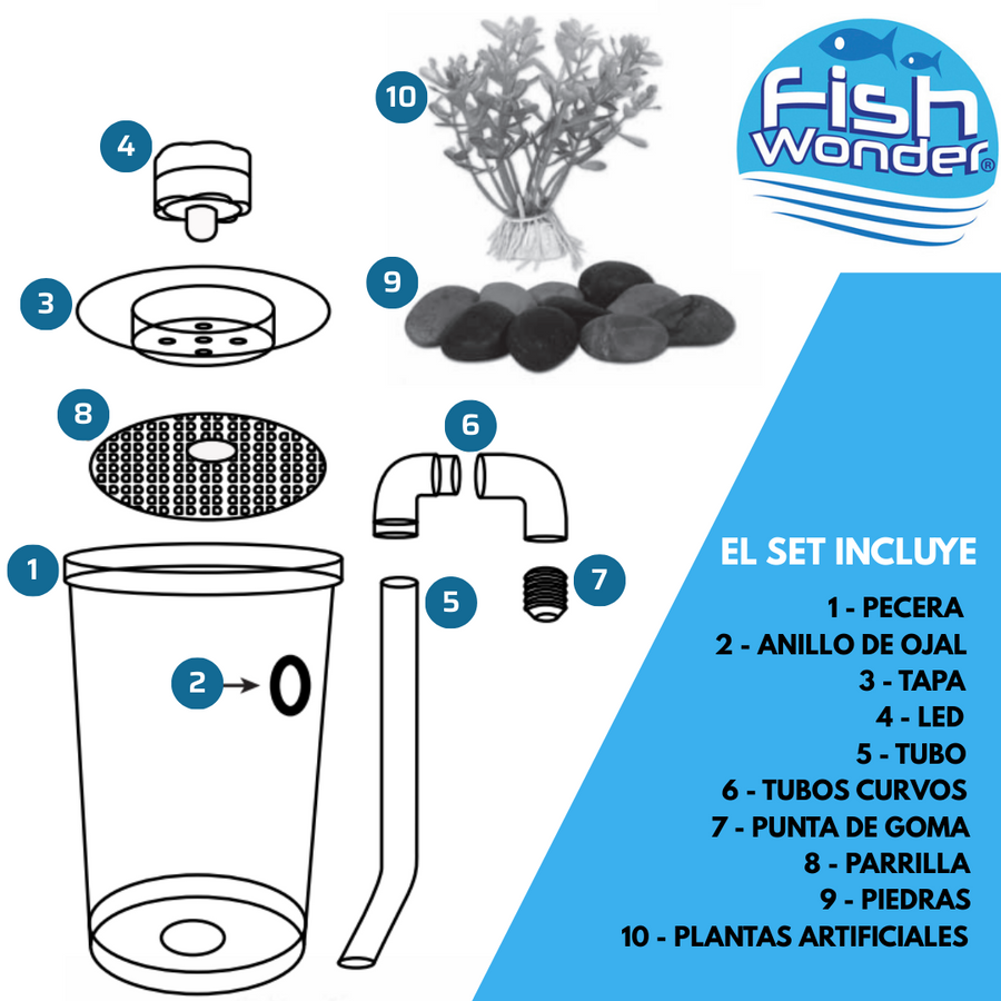 Acuario con limpieza integrada y LED