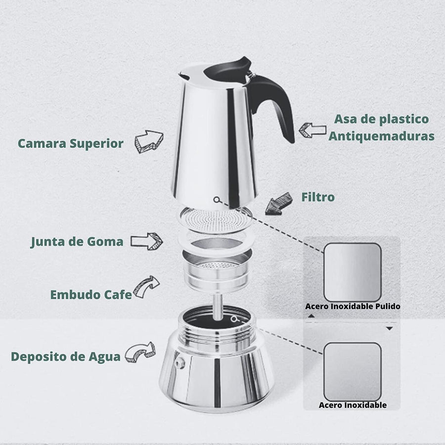 Cafetera italiana inducción 6 tazas inox