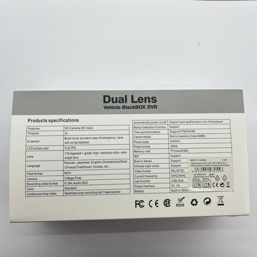 Cámara DVR coche dual 1296p con LCD 3”