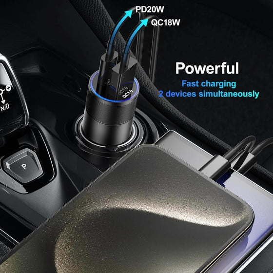 Cargador coche USB y USB-C carga rápida