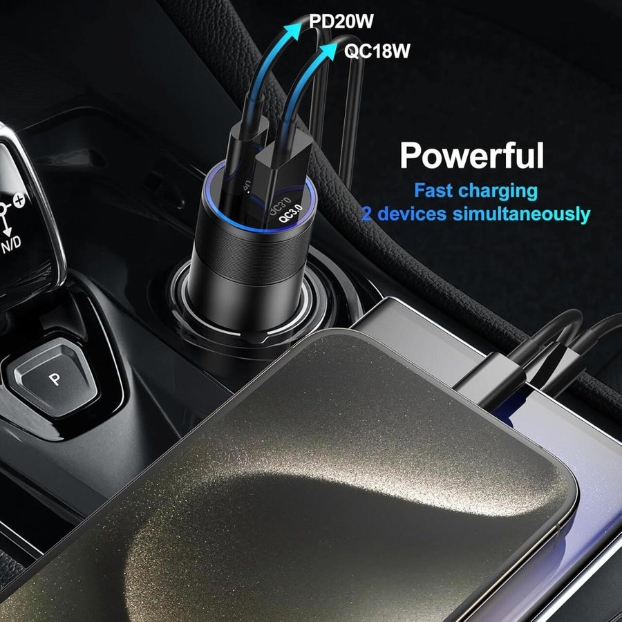 Cargador coche USB y USB-C carga rápida