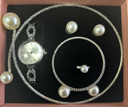 Conjunto joyas plateado con perlas