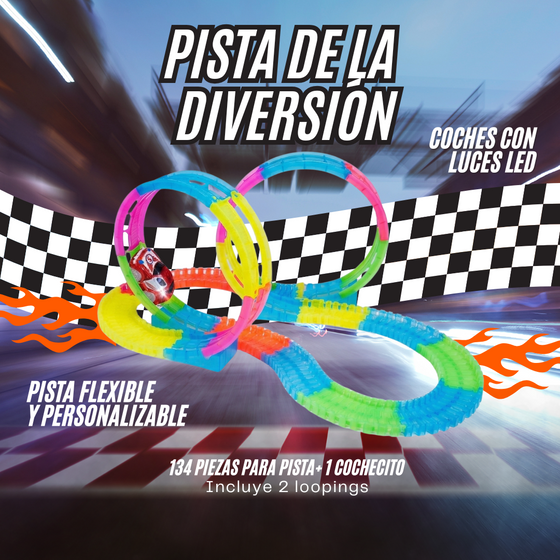 Pista de carreras flexible glow para niños
