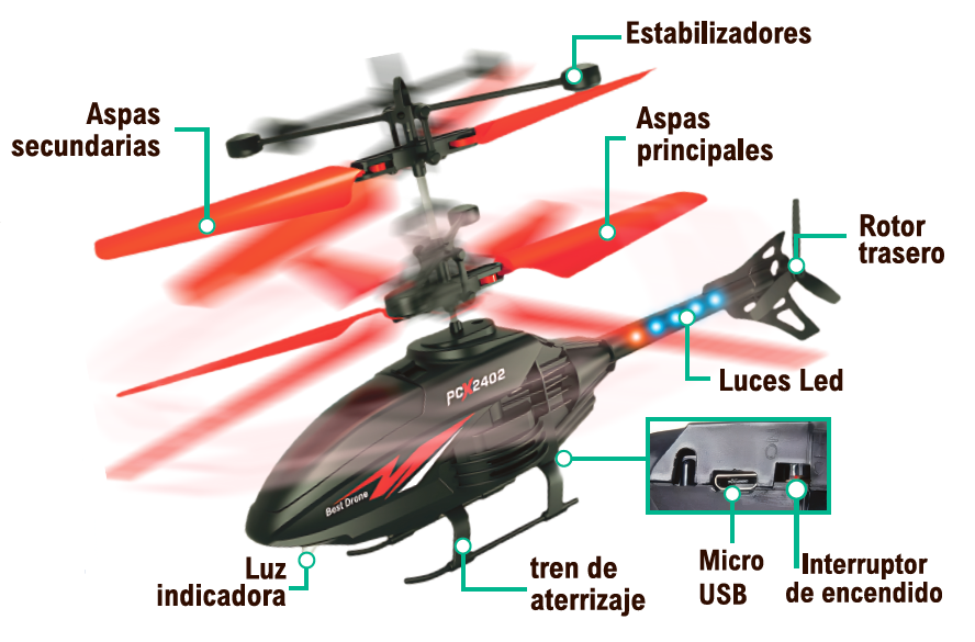 Helicóptero con mando RC con luces LED