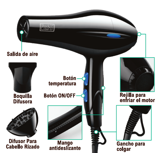 Secador de pelo con difusor 2200W