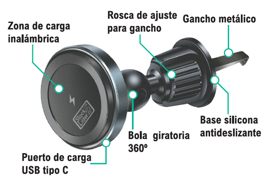 Soporte magnético coche carga inalámbrica