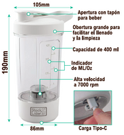 Vaso mezclador portátil USB-C 400 ml