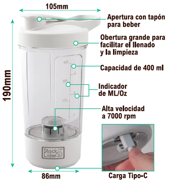 Vaso mezclador portátil USB-C 400 ml